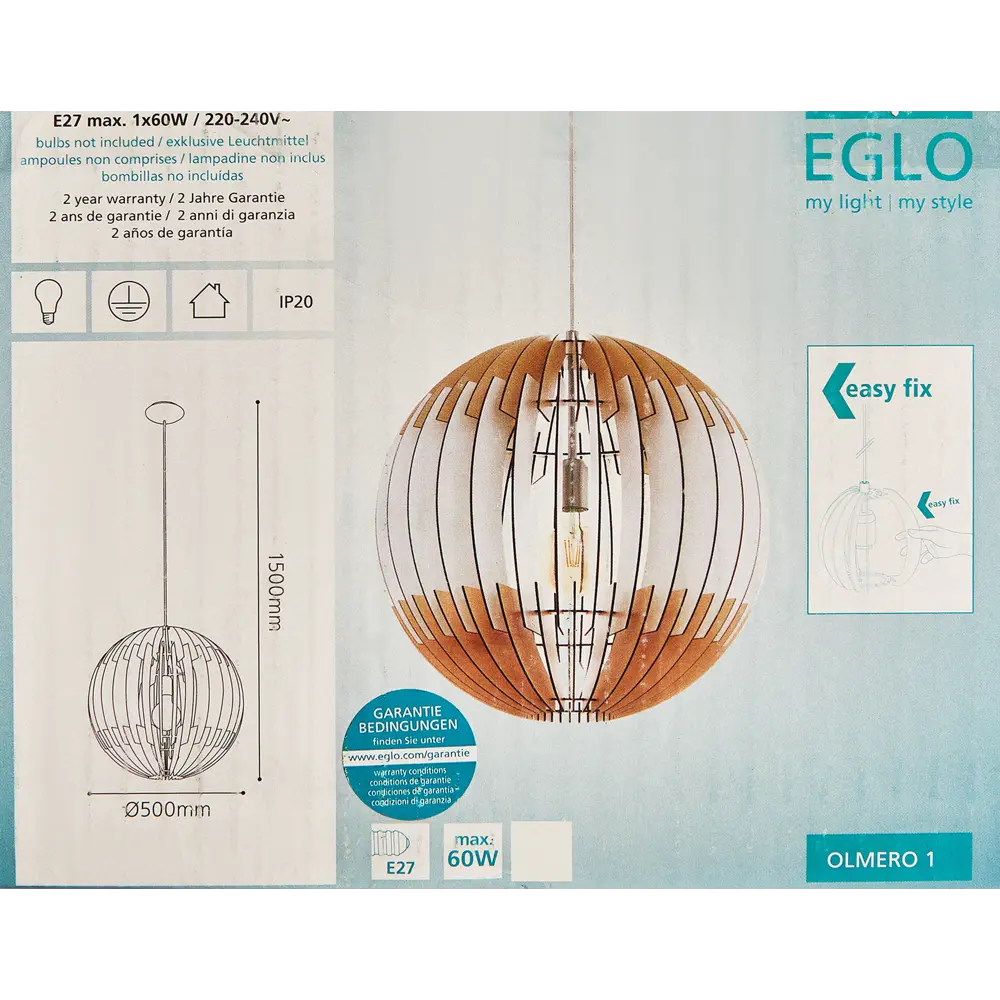 Светильник подвесной «Olmero 1» 1 лампа ø500 мм цвет бежевый Eglo STLM-2009564 - Вид №7