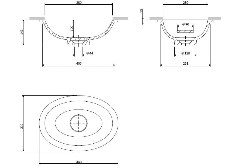Встраиваемый умывальник из Овального композитного материала OMNIRES SHELL M+ SHELLUP ARCH-00143000 - Вид №46