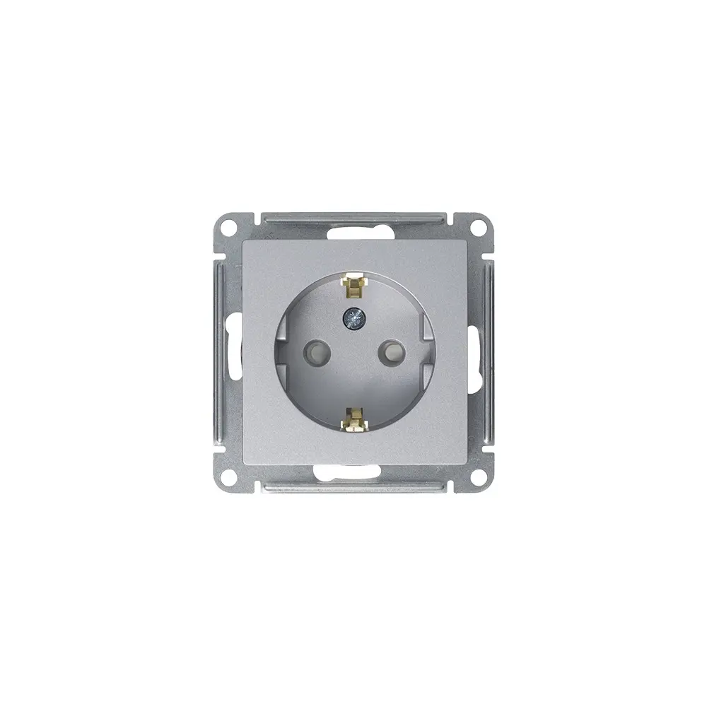 Розетка встраиваемая Systeme Electric AtlasDesign с заземлением со шторками цвет алюминий STLM-2043013 - Вид №1