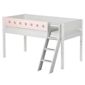 Кровать Flexa White с наклонной лестницей, 190 см, белая с розовым