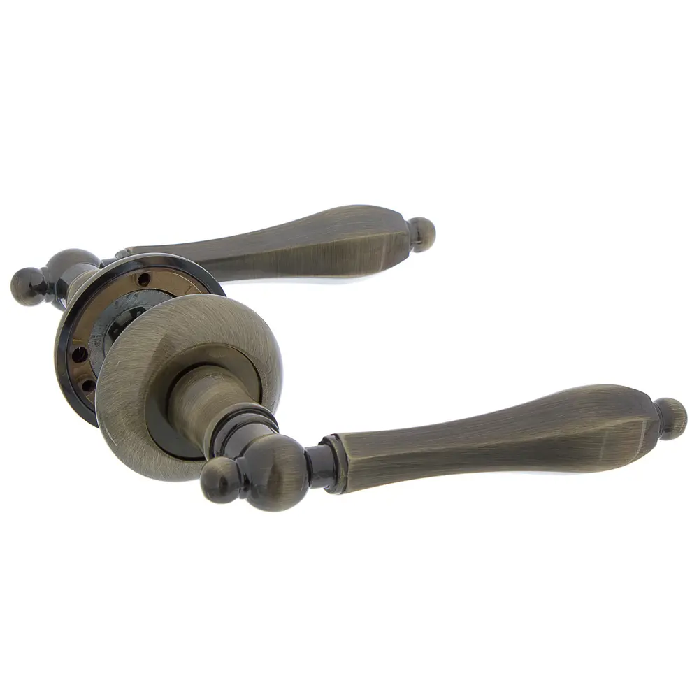 Ручки дверные на розетке Renz DH (N) 93-08, ЦАМ, цвет античная бронза STLM-2012332 - Вид №1