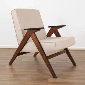 91922062 Кресло Glider Вест 65x79x79 см рогожка цвет lunar ivory, орех антик STLM-1494178