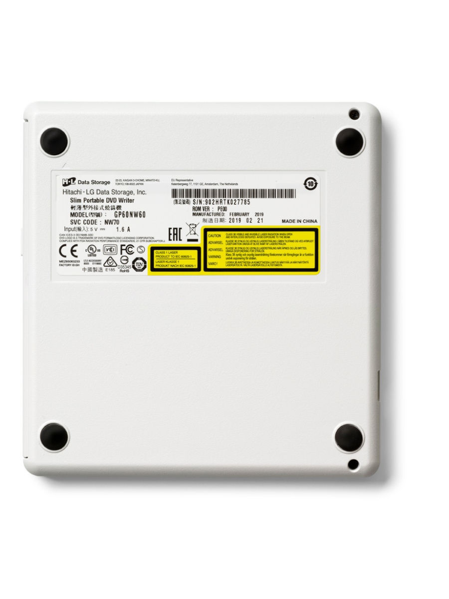 GP60NW60.AUAE12W dvd-rw ext. white slim ret. usb2.0 LG Santreyd  - Вид №3