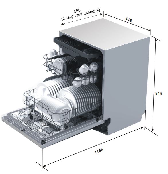 CDI 2L10473-07 Узкая, 82х44.86х57 см, 10 комплектов, 3-я корзина, 6 программ, 47 дб, таймер, расход 8 л, 1/2 загрузка, aqua stop Candy Santreyd  - Вид №2