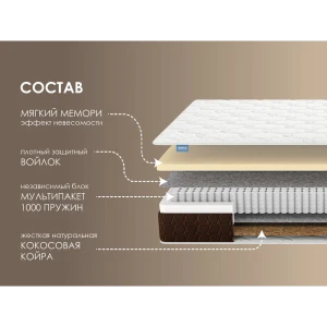 91466156 Матрас Димакс Мега Мемо хард 200x200x21 см независимый пружинный блок, двуспальный 91466156 Матрас Димакс Мега Мемо хард 200x200x21 см независимый пружинный блок, двуспальный