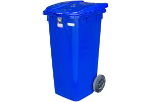 17525172 Прямоугольный мусорный бак 120 л на колесах пластик синий 1/3 ПЛ-BO997s BORA