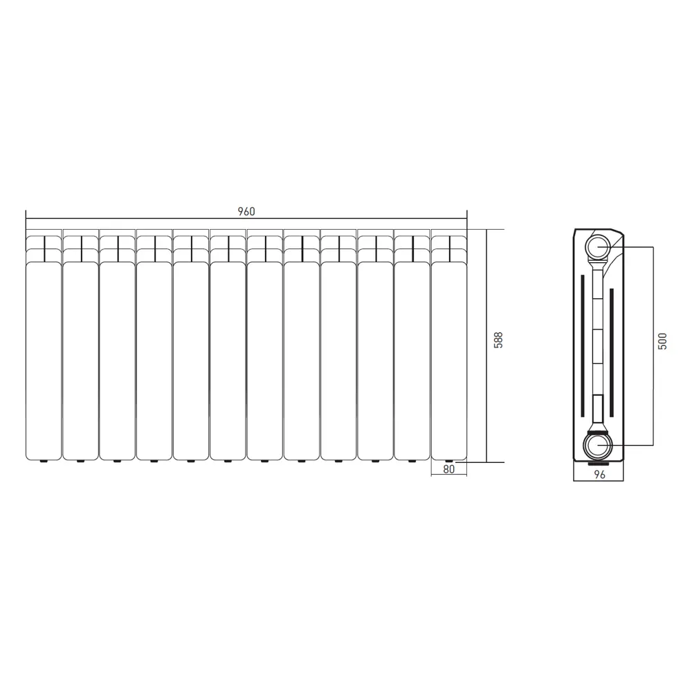 Радиатор секционный Equation Aluminium 500/96 12 секций боковое подключение алюминий белый STLM-2175040 - Вид №8