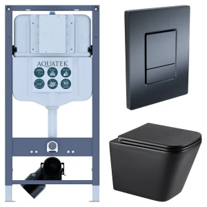 Комплект инсталляции Aquatek Pneumo N 49 с безободковым унитазом Moneron клавиша Aquatek Pnn-0000004 чёрная