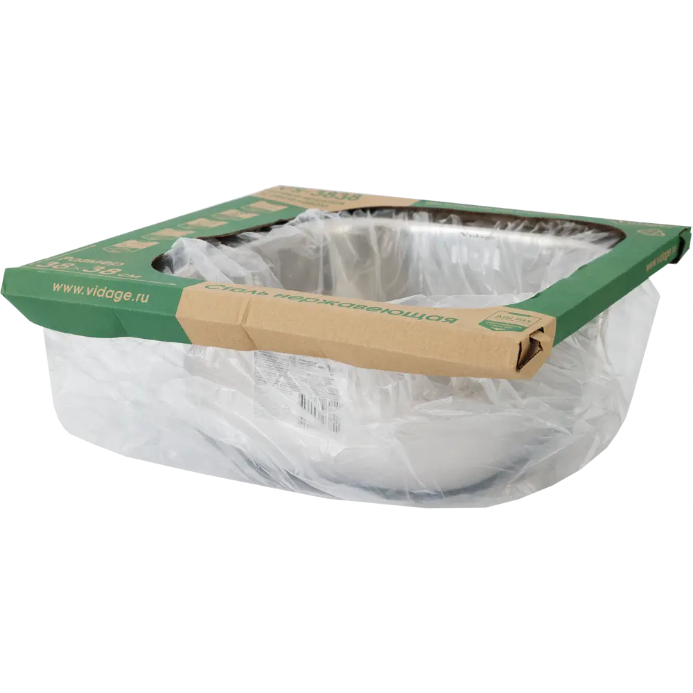 Мойка врезная Vidage квадратная 38х38 см глубина 15 см нержавеющая сталь цвет хром STLM-2115421 - Вид №3