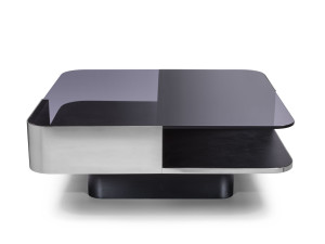 Прямоугольный журнальный столик из дерева и стекла в стиле 70-х годов для гостиной