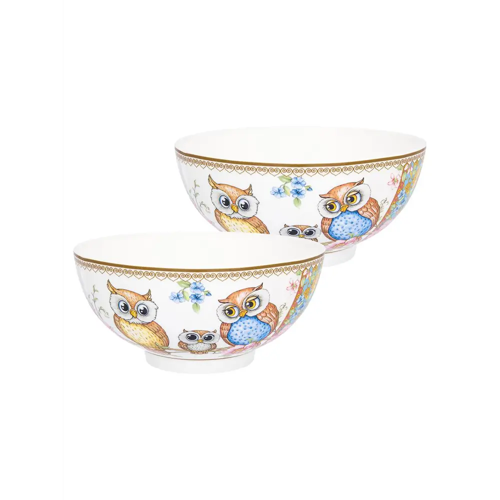 Салатник Elan Gallery "Совушки" New Bone China 15x15x7 см 700 мл 2 шт