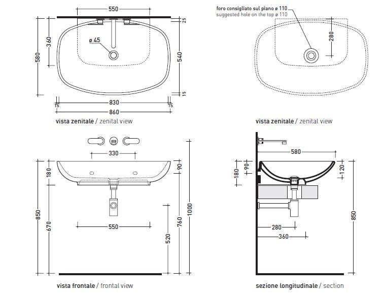 Керамический одиночный подвесной умывальник Ceramica Flaminia Nuda ARCH-00058491 - Вид №5