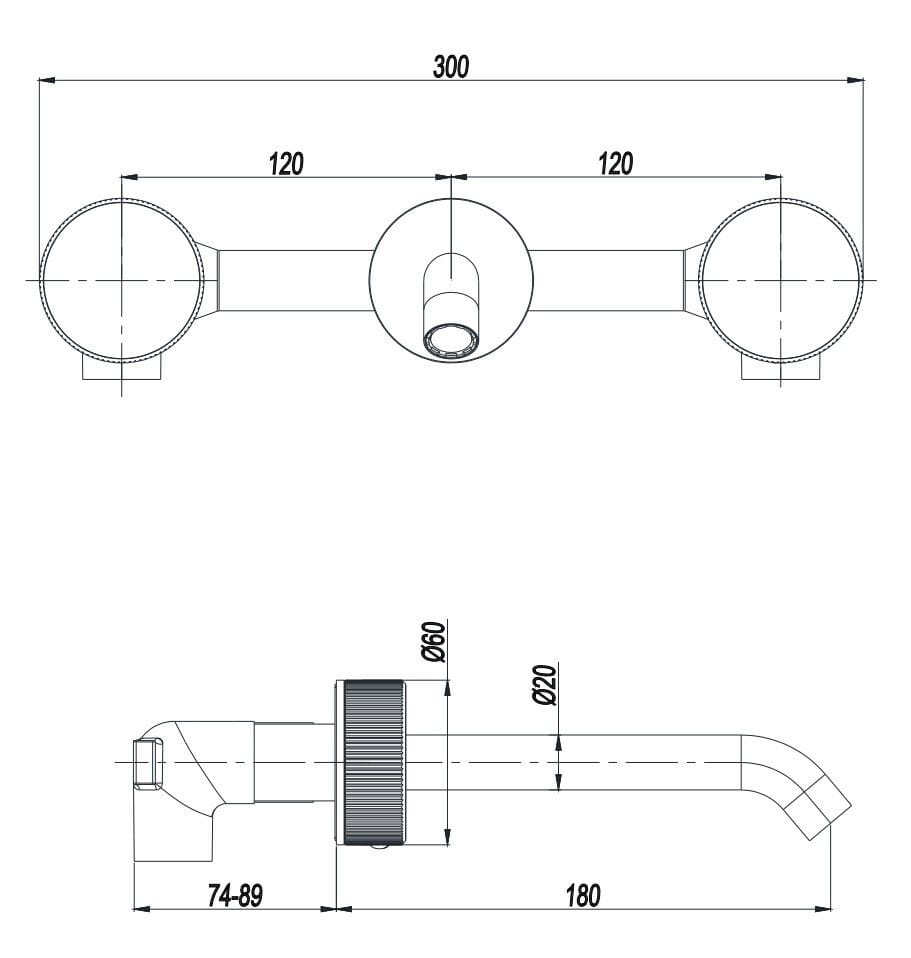 Настенный смеситель для раковины с 3 отверстиями с отдельными розетками CROSSWATER 3ONE6 ARCH-00080227 - Вид №2