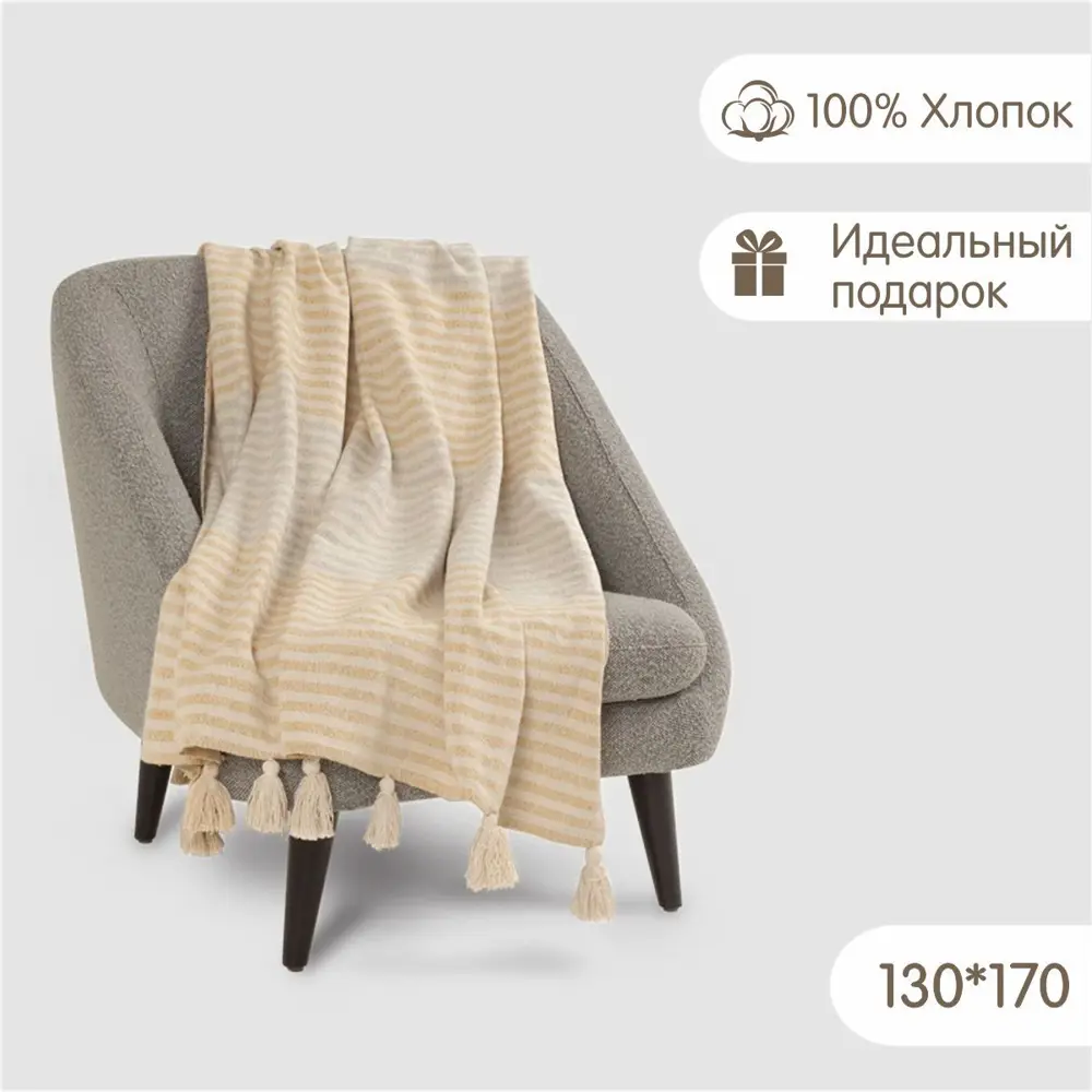 Плед Огого обстановочка! Charming Плед Pietra RK-274_170 170x130 см трикотаж цвет серый/бежево-желтый