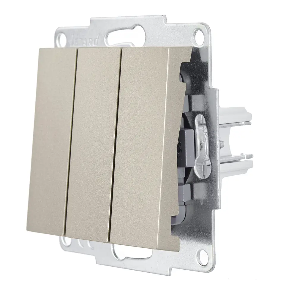 Выключатель Lezard Vesna трехклавишный встраиваемый, цвет титан 87103841 STLM-1578304 - Вид №1