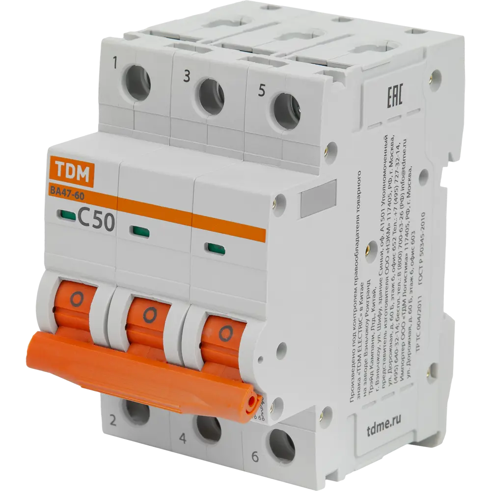 Автоматический выключатель TDM Electric ВА47-60 3P C50 А 6 кА SQ0223-0114 84399544 STLM-2008854 
