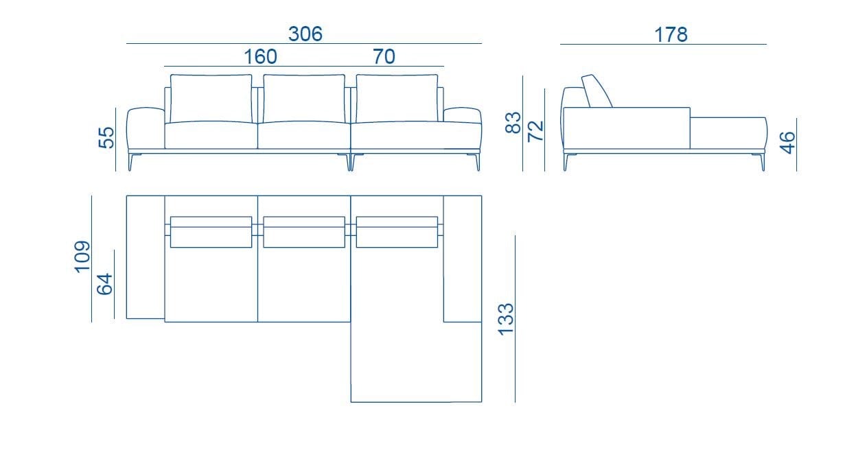 3-местный тканевый диван с полуостровом Lebom ODIL ARCH-00101507 - Вид №2