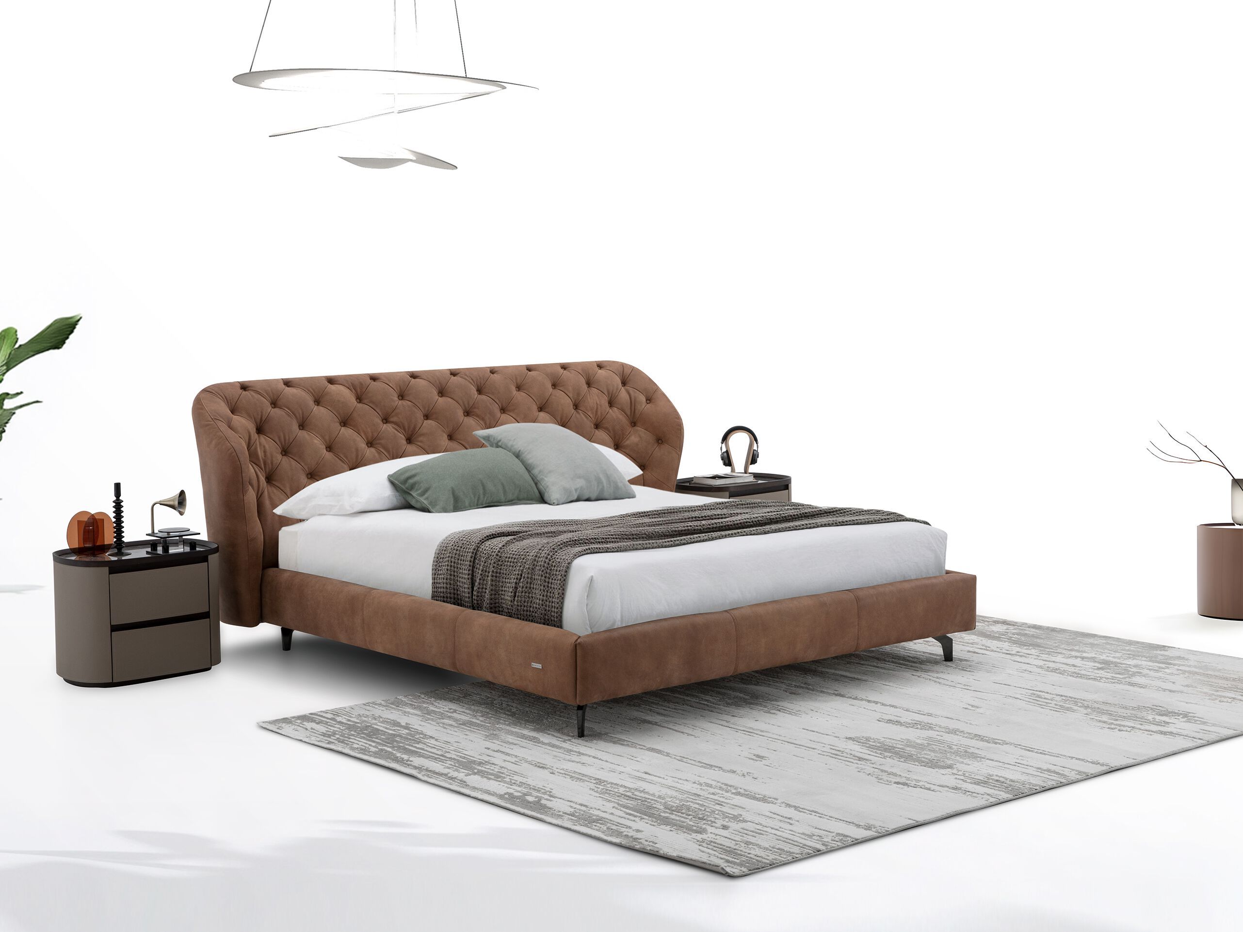 Кожаная двуспальная кровать с капитонным изголовьем CAMPO DE' FIORI TUFFE ARCH-00020293