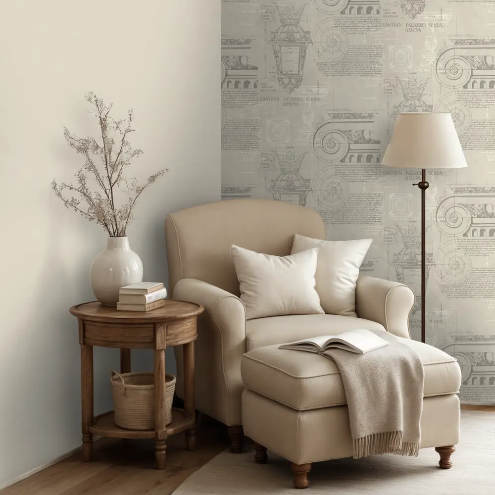 Флизелиновые обои Euro Decor Vitruvi бежевые с текстурным рисунком 89437893 STLM-1579960 - Вид №4