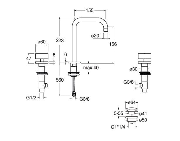 Смеситель для раковины CRISTINA Rubinetterie Rota ARCH-00081922 - Вид №2