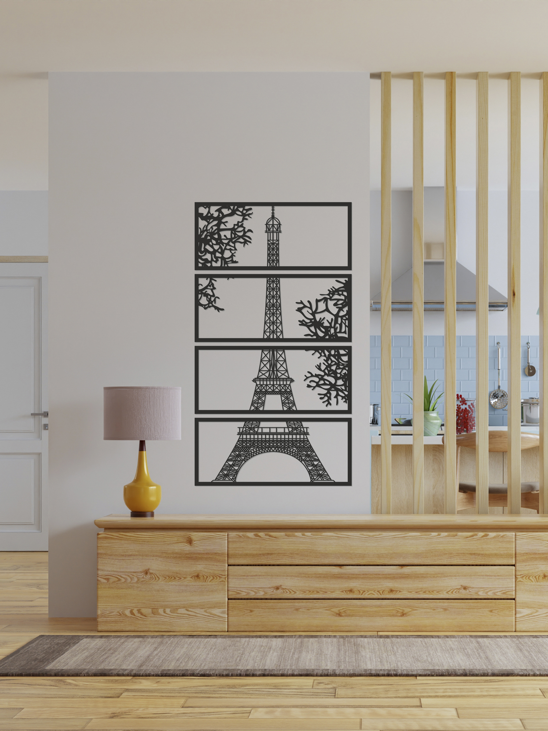 91011973 Декоративное деревянное панно большое "Париж" цвет черный STLM-0439699 ARTCORE