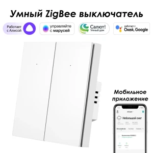 Умный Zigbee выключатель встраиваемый Roximo 100 SZBTN01-2W 2 клавиши цвет белый