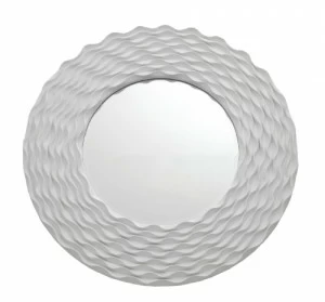 Зеркало белое большое круглое с рельефным волнистым декором Croome PUSHA ДИЗАЙНЕРСКИЕ 062602 Белый
