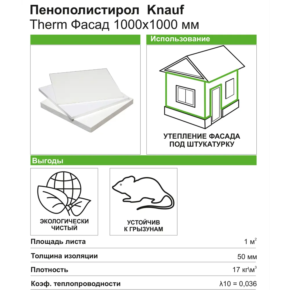 Пенополистирол Knauf Therm Фасад Про 50x1000x1000 мм STLM-2044778 - Вид №3