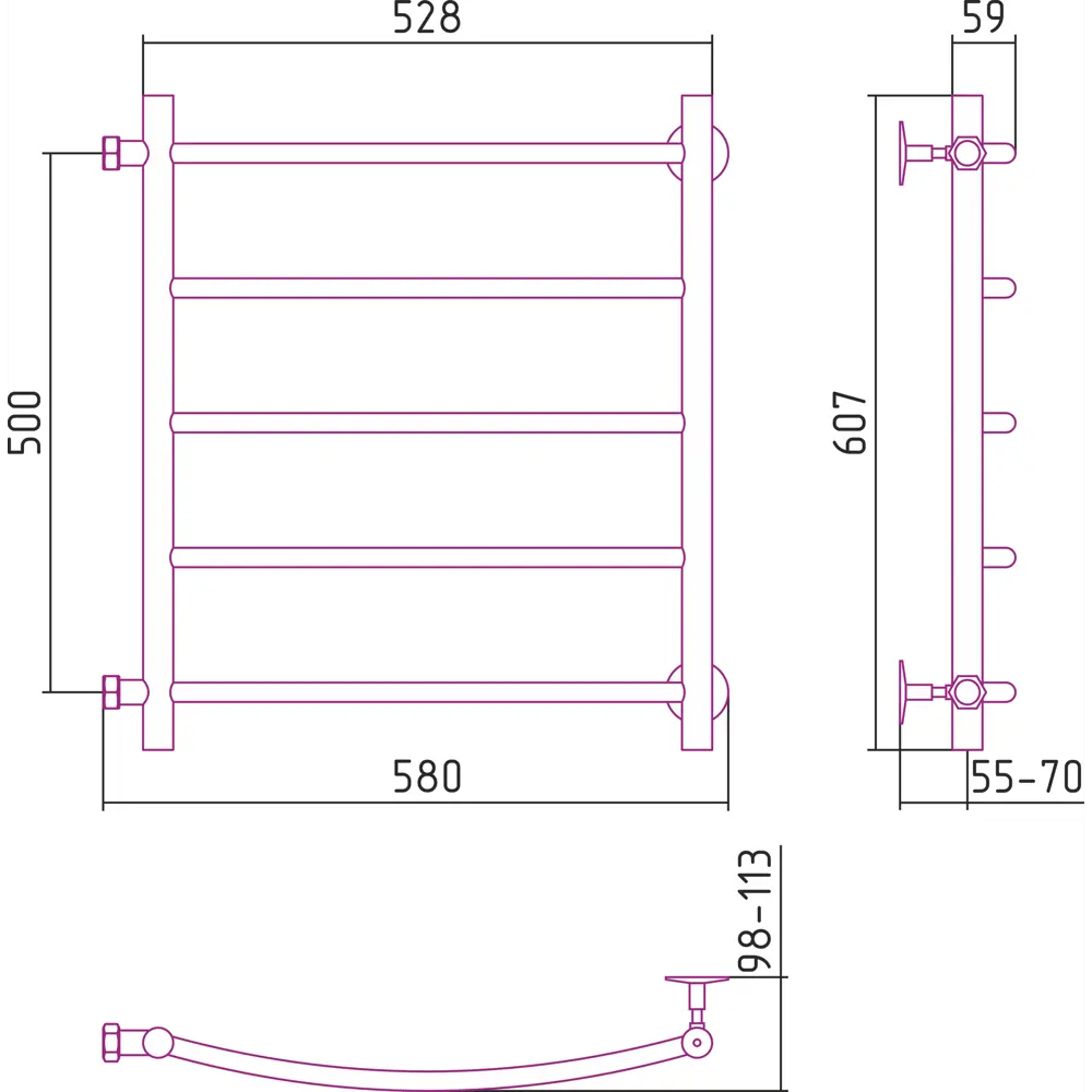 Полотенцесушитель водяной Сунержа ВПС-55ПБ 50x50 см 3/4" нержавеющая сталь STLM-2078871 - Вид №4