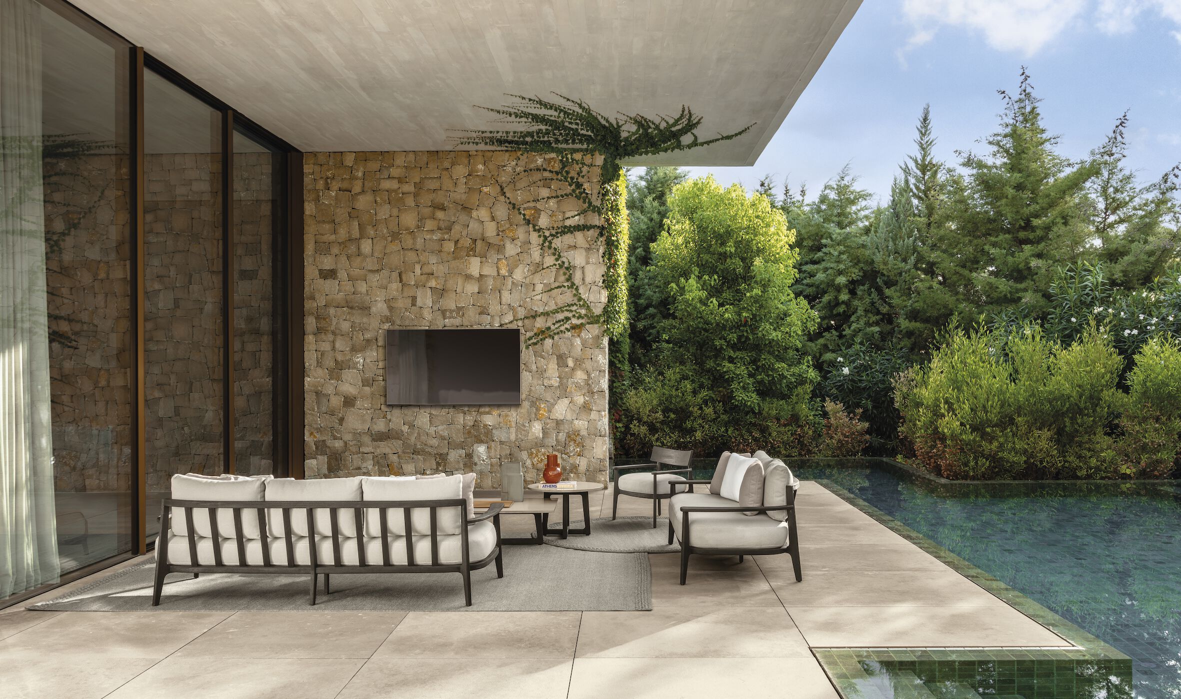 3-местный садовый диван из ткани и розового дерева Talenti Ever ARCH-00064065 - Вид №1