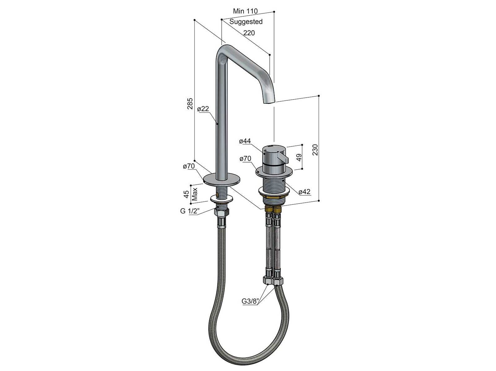 Латунь 2 отверстия высокий смеситель для раковины Hotbath Ace ARCH-00010239 - Вид №2