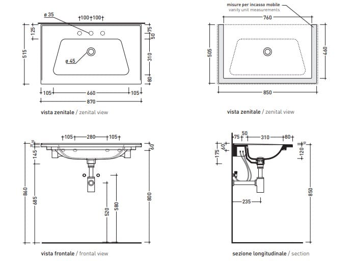 Керамическая подвесная раковина Ceramica Flaminia Bloom ARCH-00066489 - Вид №3