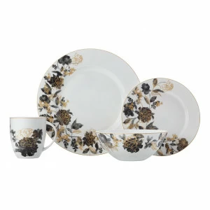 Столовая посуда фарфоровая на 4 персоны 16 предметов бело-черная Mystic Rose MAXWELL & WILLIAMS MYSTIC ROSE 00-3946647 Белый;золото;черный