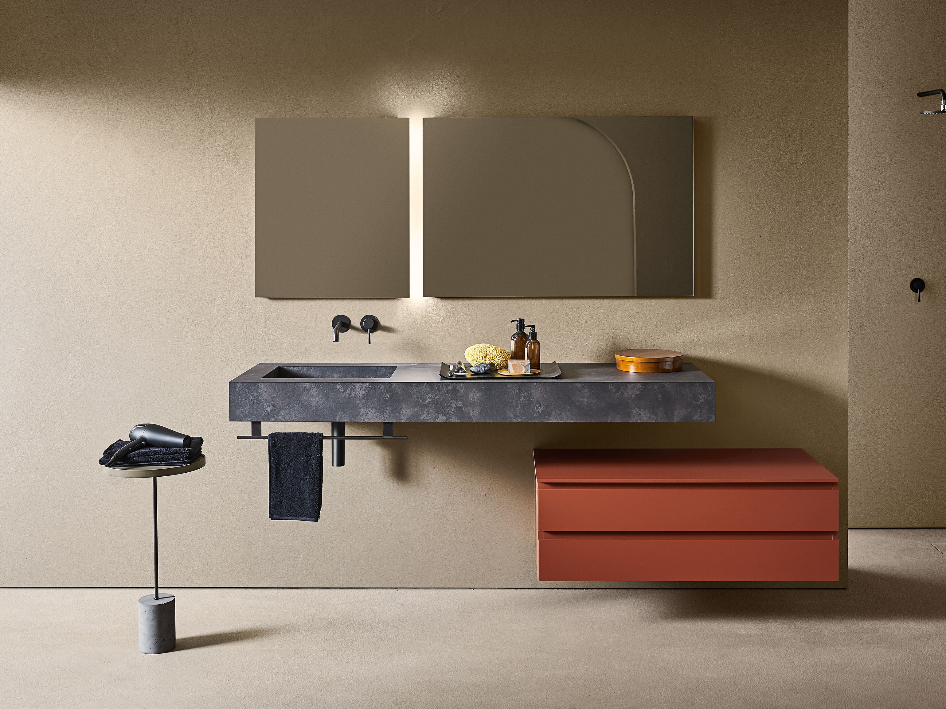 Одноместный подвесной умывальник с держателем для полотенец и комодом Pirovano Midi ARCH-00152347