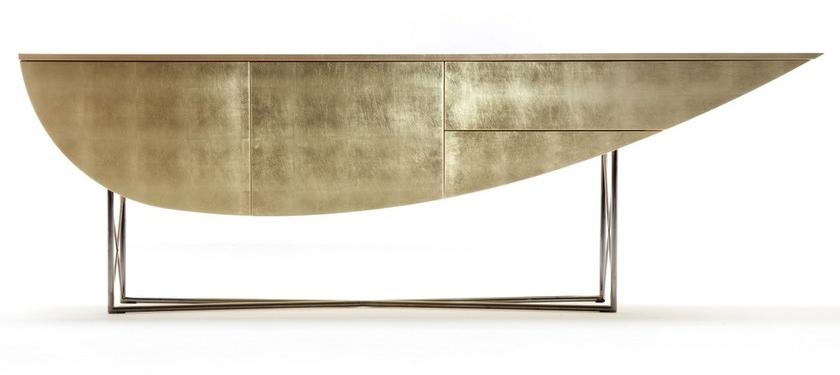 ERBA ITALIA Прямоугольная консоль из листового золота с ящиками sun-id-1399248 - Вид №1