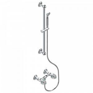 A1J-2645 Смеситель для душа настенный на два отверстия со штангой 60 cм, 1.50м шлангом и ручным душем Thg-paris Amboise с малахитом Хром