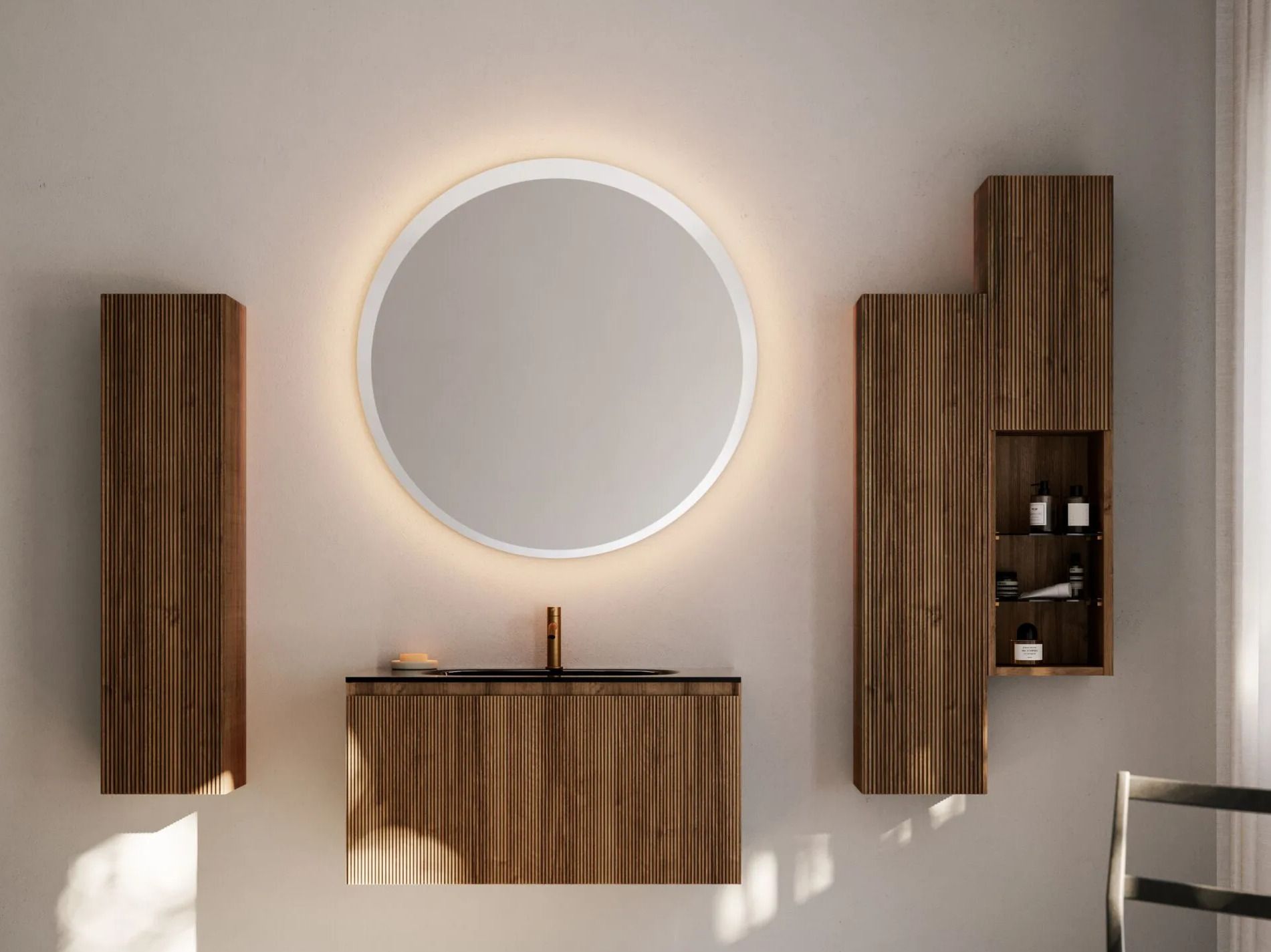 Деревянный навесной шкаф для ванной комнаты с дверцами ARTELINEA плиссе ARCH-00041857