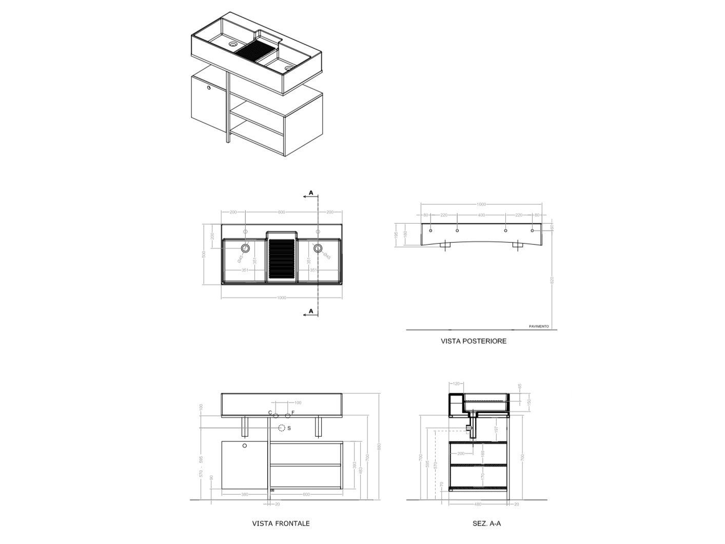 Деревянный шкаф для умывальника со встроенной раковиной COLAVENE Nobu ARCH-00093279 - Вид №2