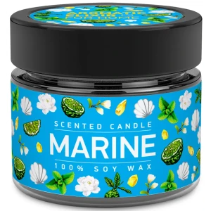 Свеча ароматизированная в стеклянной банке Морская вода синяя 5.8 см
