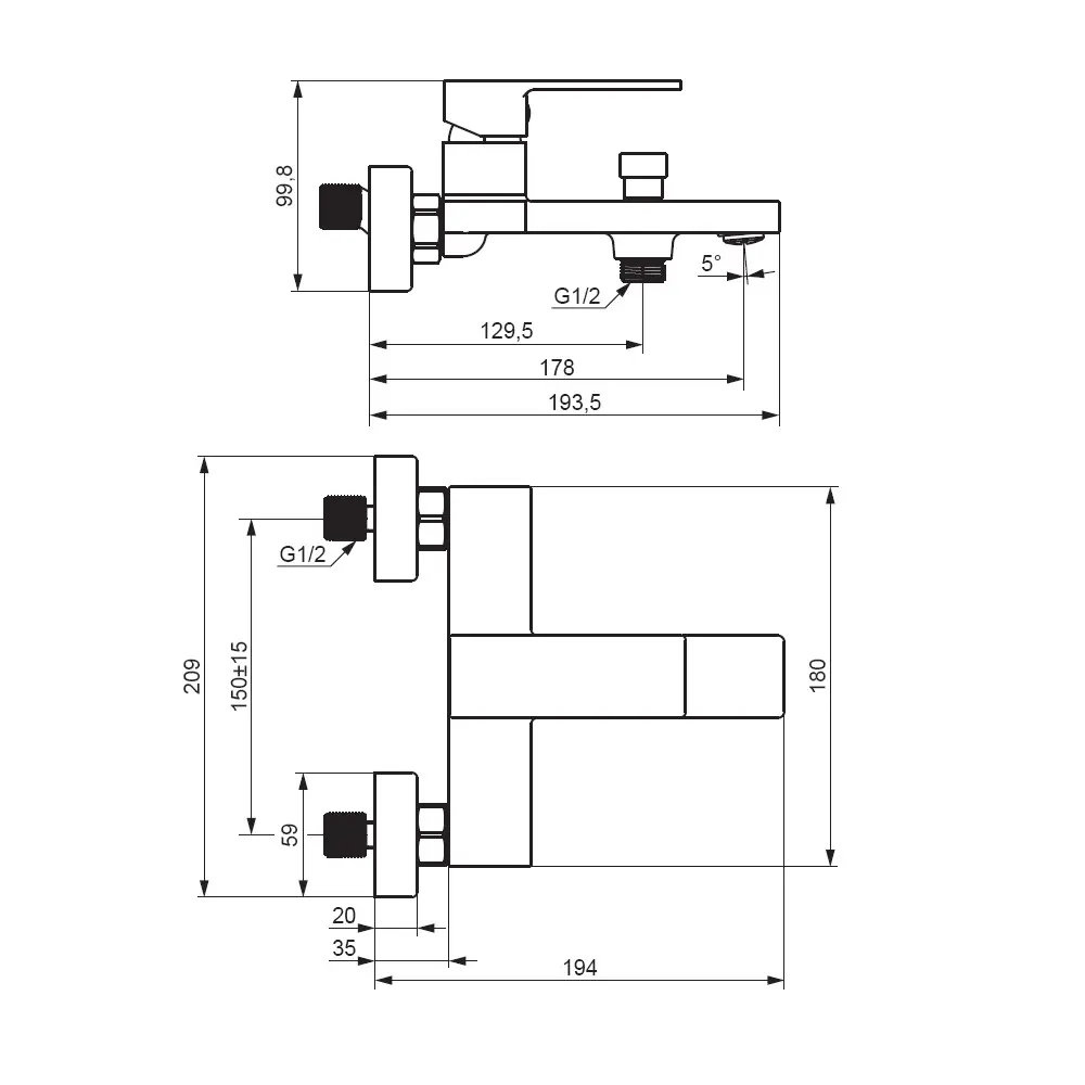 Смеситель для ванны Damixa Elm с керамическим картриджем 89358449 STLM-1355601 - Вид №4