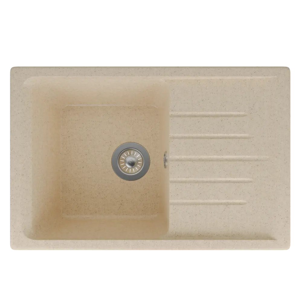 Мойка кухонная ЭКО-М М-09 с боковым крылом, мраморная композит, светло-бежевая 89347422 Мойка врезная STLM-0877789 - Вид №1