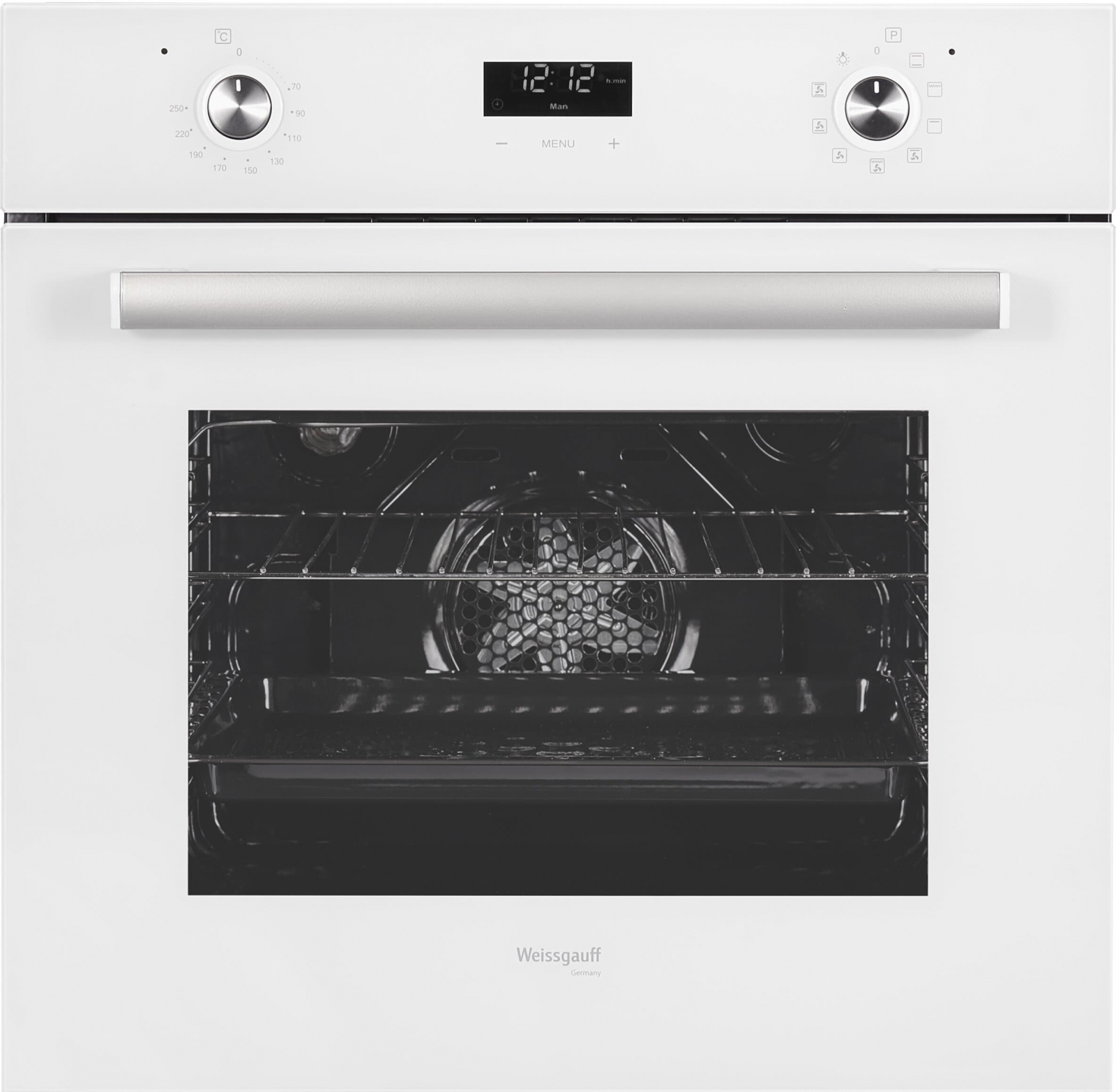 EOV 29 PDW 59.5х59.5x61 см, 64л, 9 режимов, утапливаемые переключатели, дисплей, электронное управление с сенсорными кнопками, гриль, конвекция, белое стекло Weissgauff Santreyd 