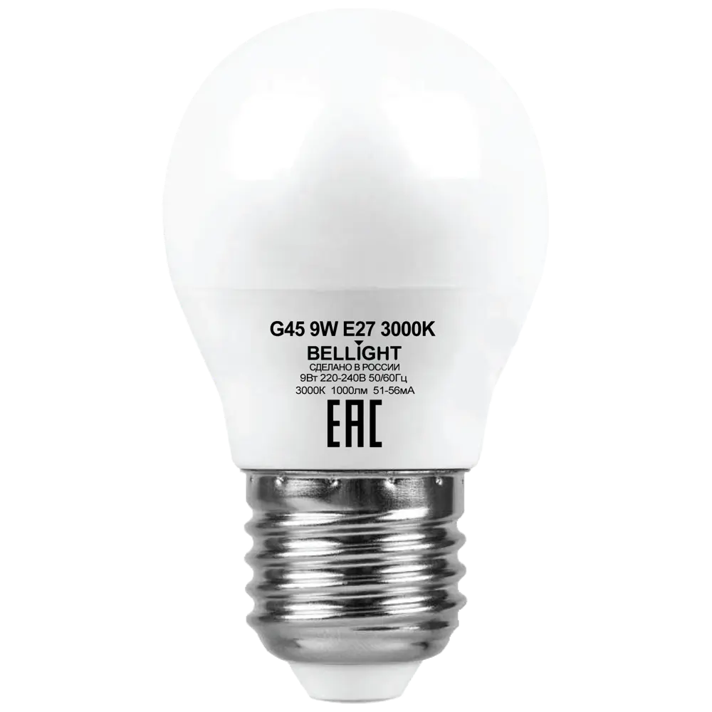 Светодиодная лампа BELLIGHT E27 шар 9Вт теплый белый свет 86170856 STLM-0066653 - Вид №1