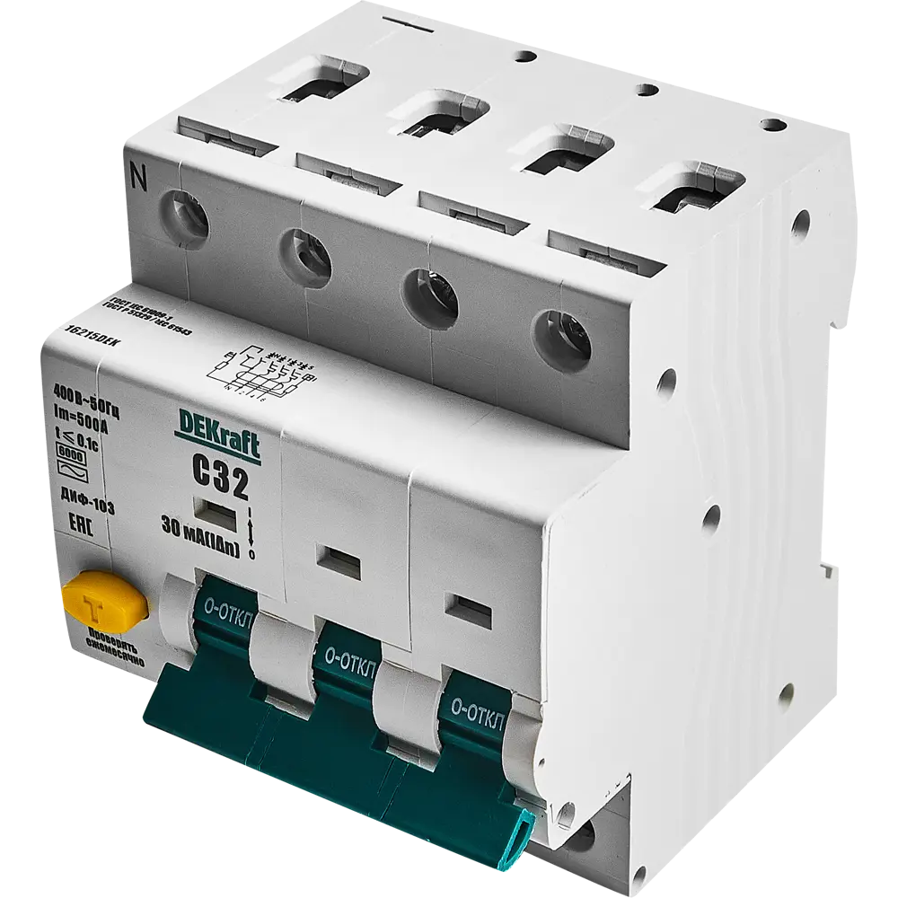 Дифференциальный автомат Dekraft АВДТ 3P N C32 А 30 мА 6 кА C16215DEK STLM-2134593 - Вид №1