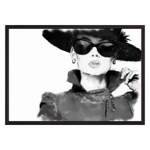 Постер в алюминиевом багете 40х60 см "Дама в черной шляпе" ДОМ КОРЛЕОНЕ ДИЗАЙНЕРСКИЕ, ЛИЦА 00-3962742 Черно-белый