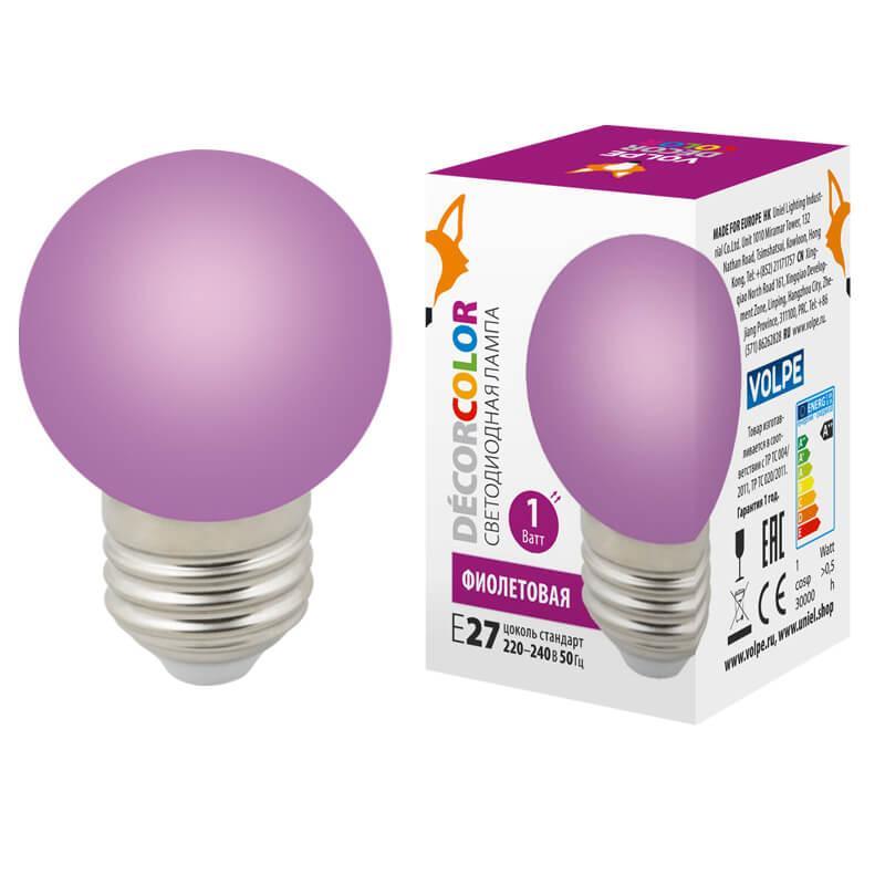 LED-G45-1W/PURPLE/E27/FR/С Лампа светодиодная E27 1W фиолетовая UL-00005652 Volpe LED-G45