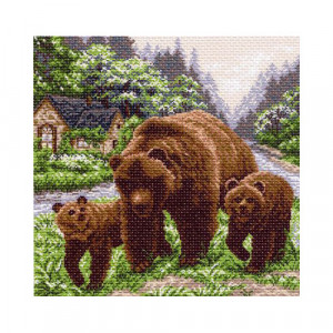 1129 Канва/ткань с рисунком Рисунок на канве 41 см х 41 см "Медвежий угол" Матренин посад