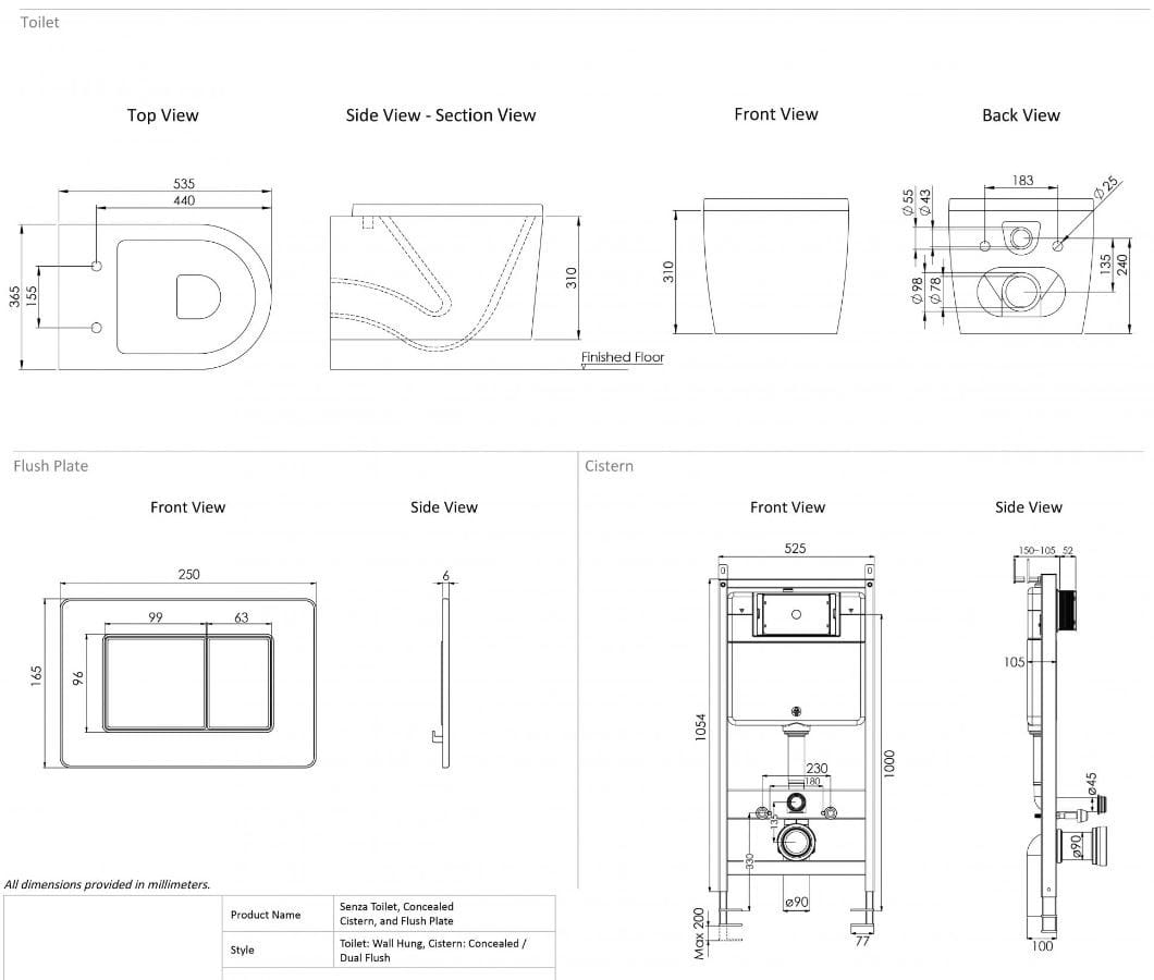 Керамический подвесной туалет с пластиной и сливной кассетой LUSSO без ARCH-00082135 - Вид №14