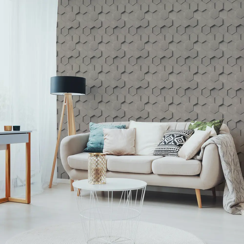 INSPIRE Art: Флизелиновые обои с геометрическим 3D-эффектом в бежевых тонах 83617759 STLM-0042865 - Вид №4