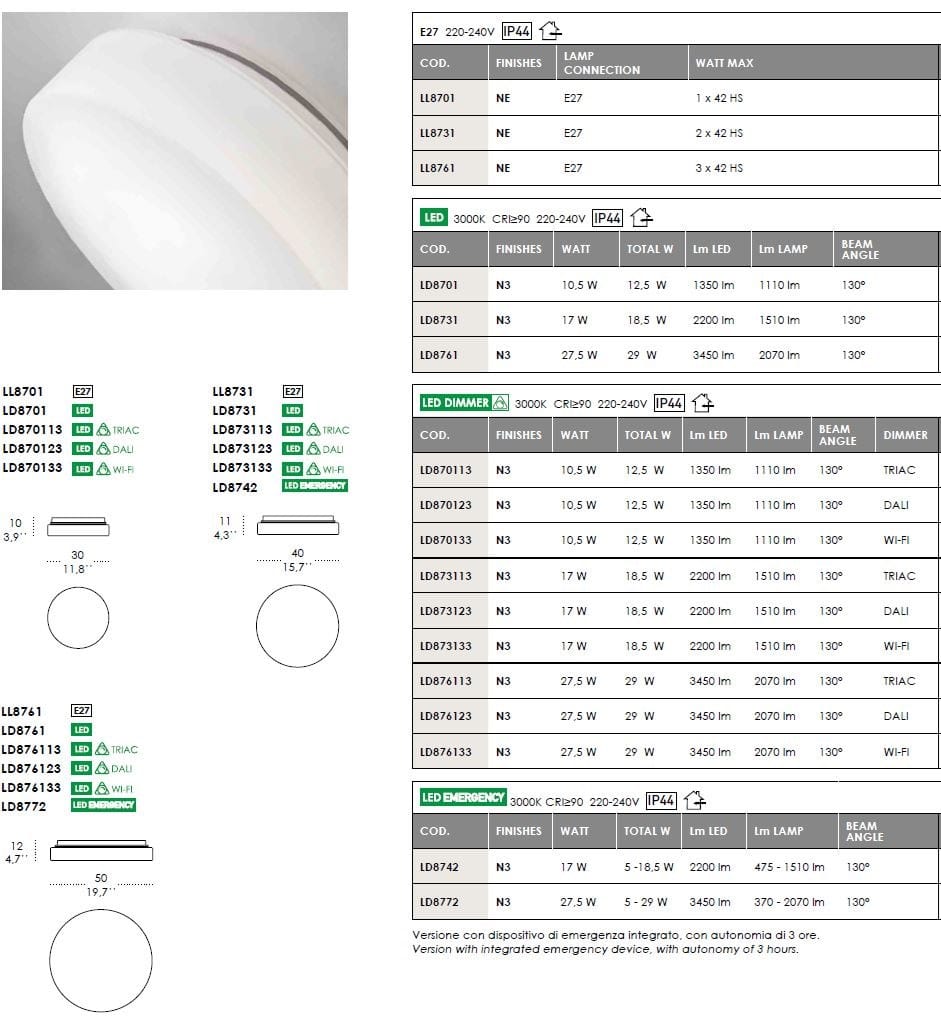 Настенный светильник / потолочный светильник из опалового стекла Zafferano Drum ARCH-00048557 - Вид №4